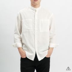 Áo sơ mi cổ trụ 2 túi vải Linen
