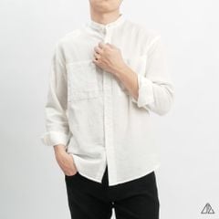 Áo sơ mi cổ trụ 2 túi vải Linen