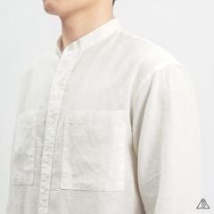 Áo sơ mi cổ trụ 2 túi vải Linen