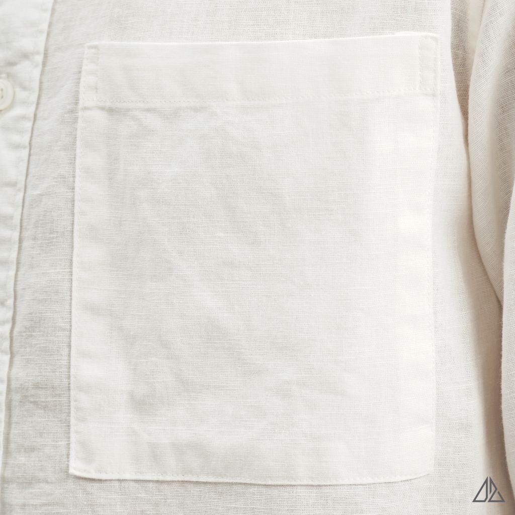 Áo sơ mi cổ trụ 2 túi vải Linen