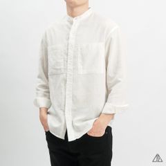Áo sơ mi cổ trụ 2 túi vải Linen