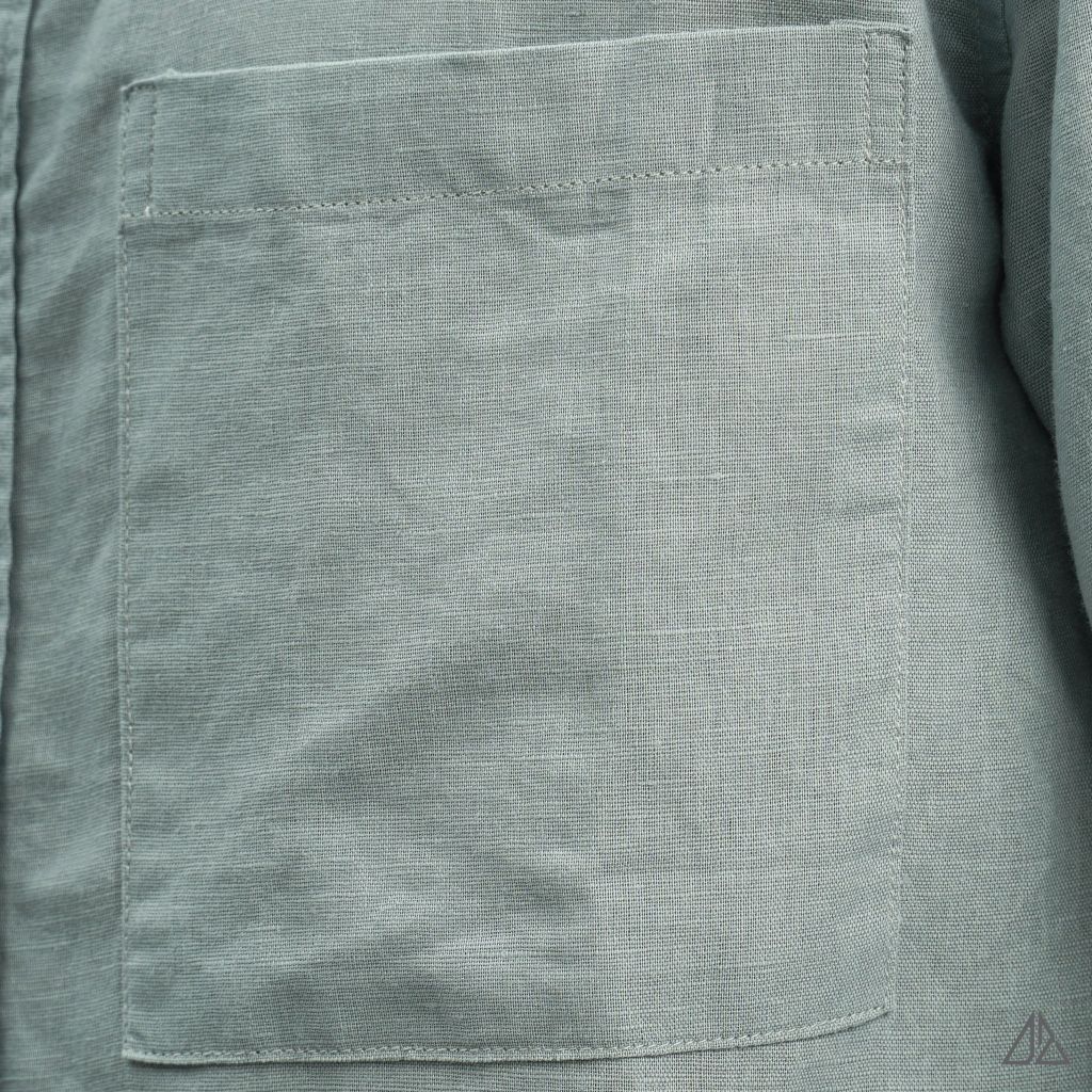 Áo sơ mi cổ trụ 2 túi vải Linen