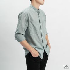 Áo sơ mi cổ trụ 2 túi vải Linen