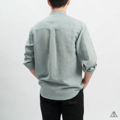 Áo sơ mi cổ trụ 2 túi vải Linen