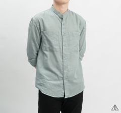 Áo sơ mi cổ trụ 2 túi vải Linen