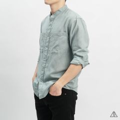 Áo sơ mi cổ trụ 2 túi vải Linen