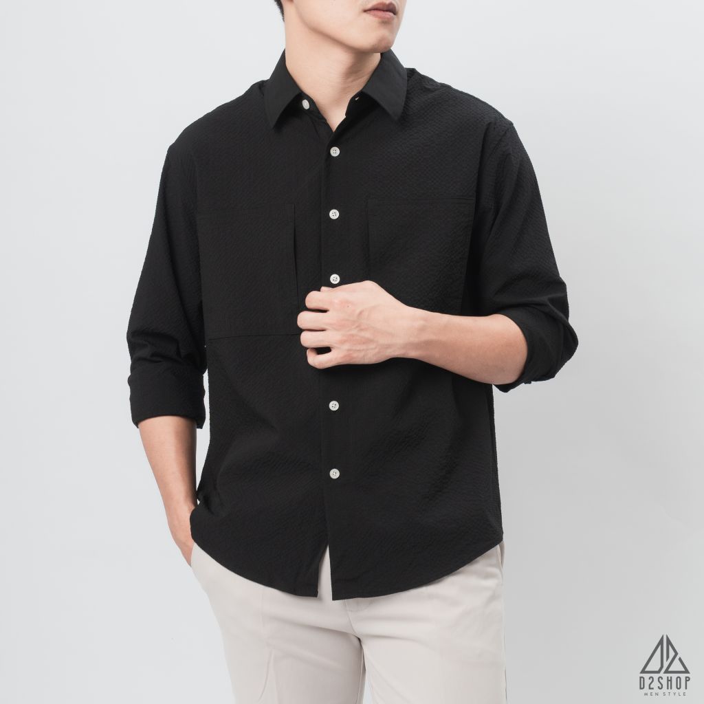 Áo sơ mi vải gân nổi 2 túi