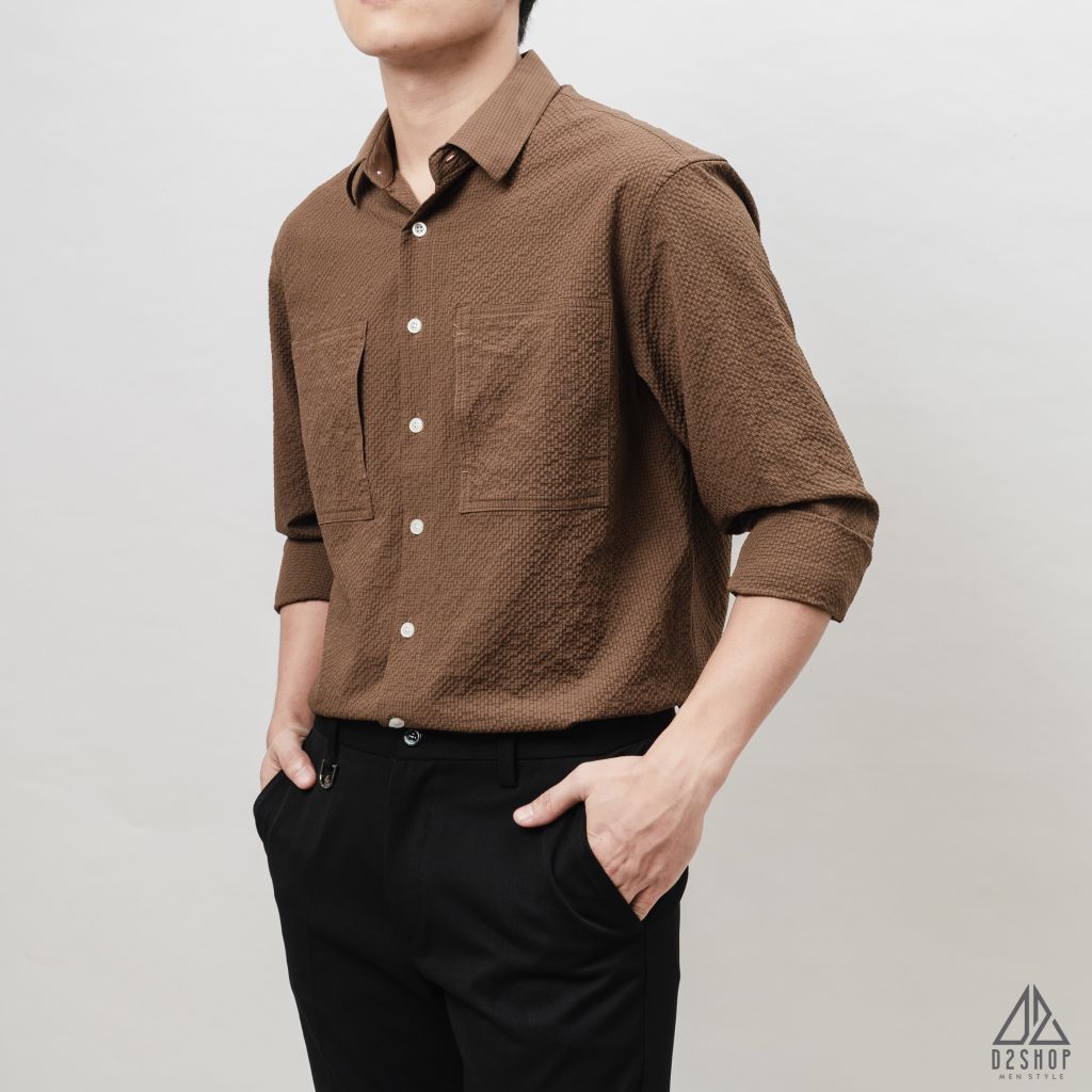 Áo sơ mi vải gân nổi 2 túi