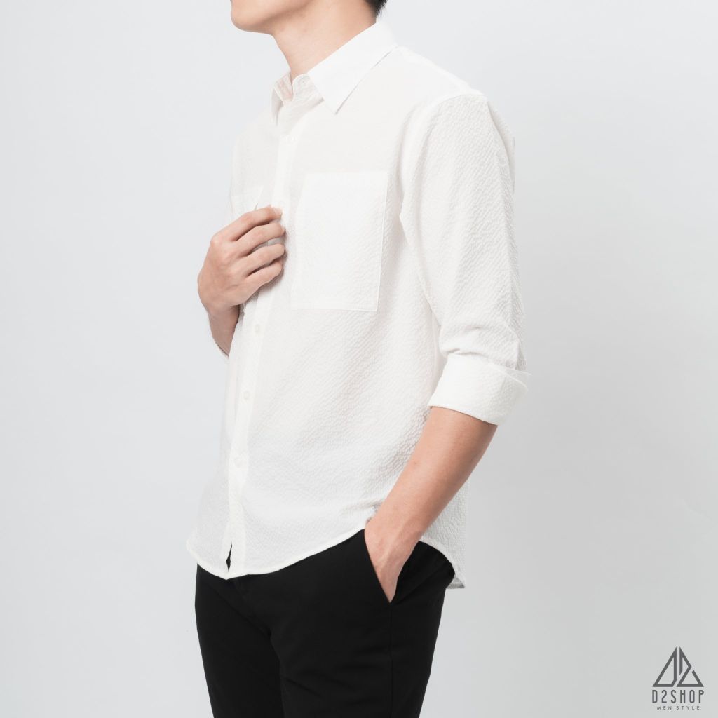 Áo sơ mi vải gân nổi 2 túi