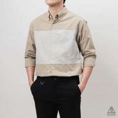 Áo sơ mi phối sọc ngực vải kaki mỏng