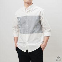 Áo sơ mi phối sọc ngực vải kaki mỏng