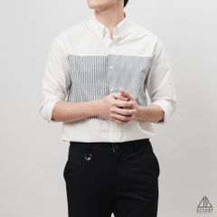 Áo sơ mi phối sọc ngực vải kaki mỏng