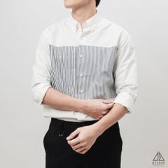 Áo sơ mi phối sọc ngực vải kaki mỏng