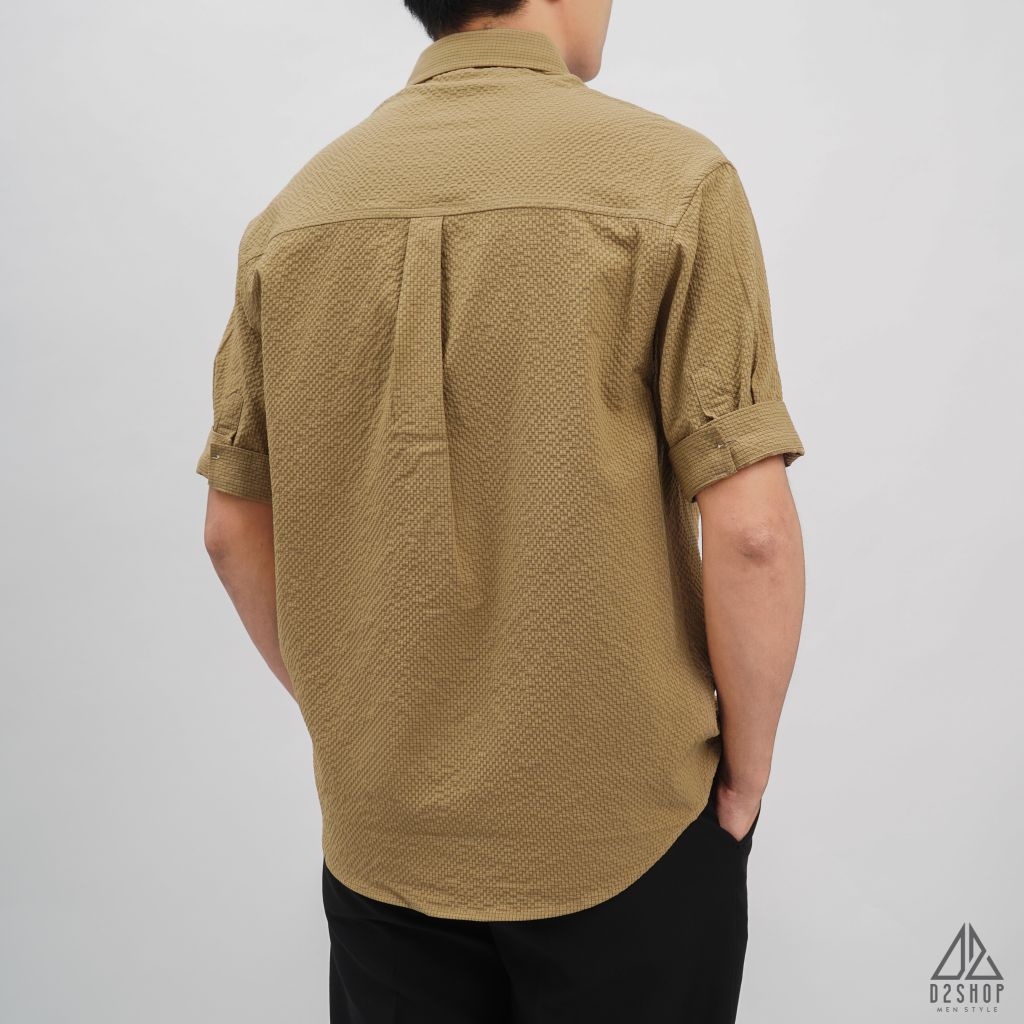 Áo sơ mi ngắn tay vải gân nổi 2 túi