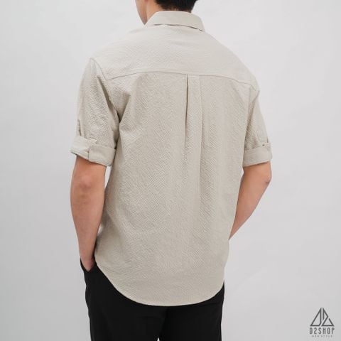 Áo sơ mi ngắn tay vải gân nổi 2 túi