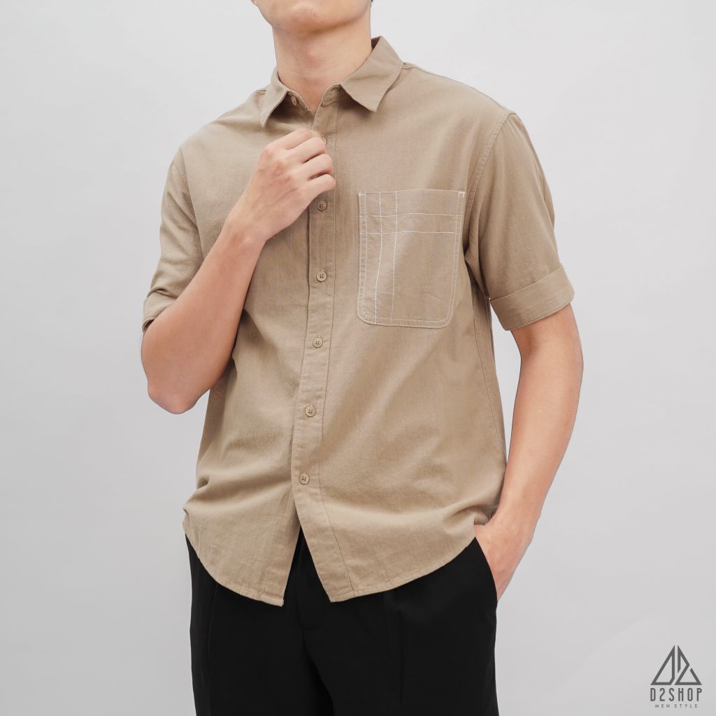 Áo sơ mi ngắn tay phối túi vải đủi [SM-2277]