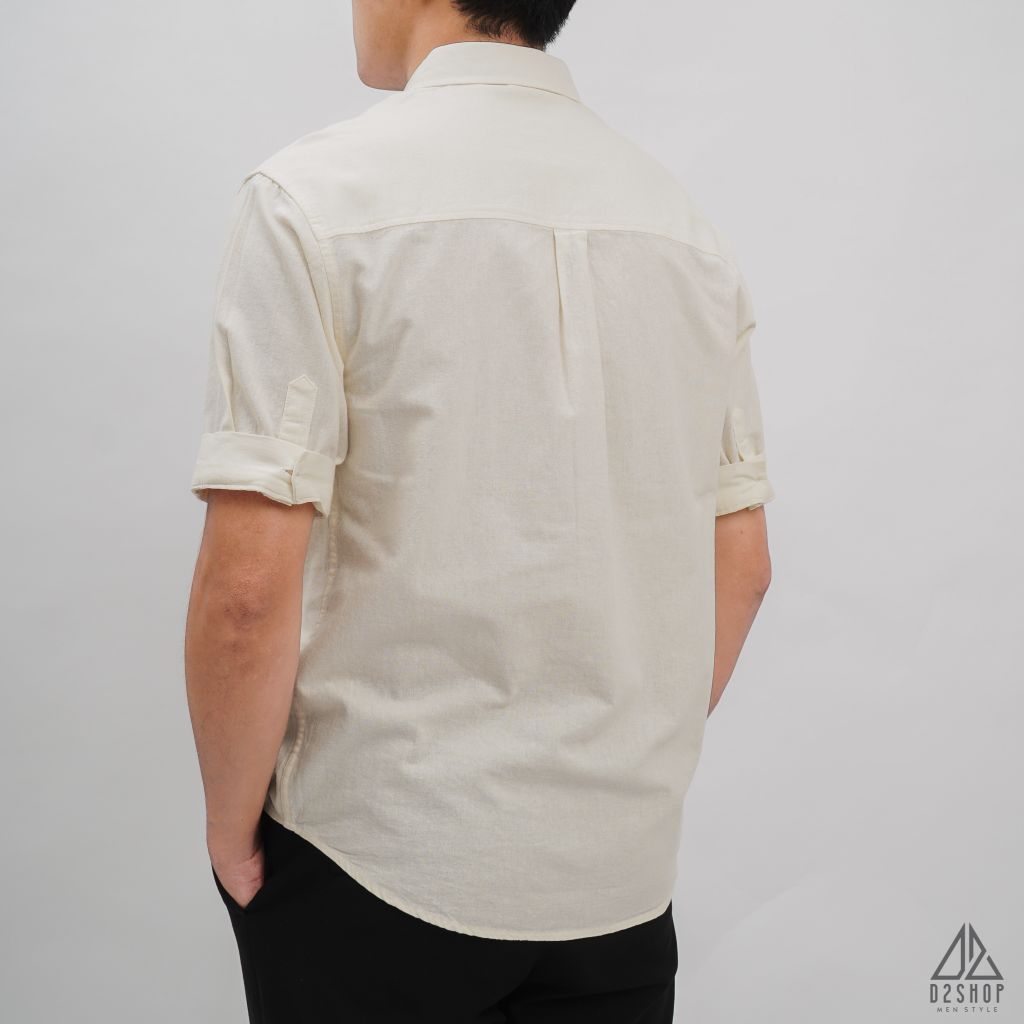 Áo sơ mi ngắn tay phối túi vải đủi [SM-2277]