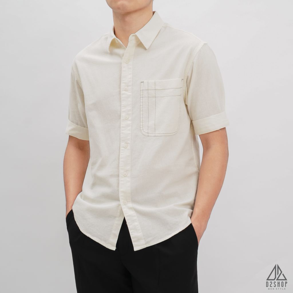 Áo sơ mi ngắn tay phối túi vải đủi [SM-2277]