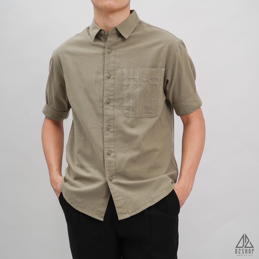 Áo sơ mi ngắn tay phối túi vải đủi [SM-2277]
