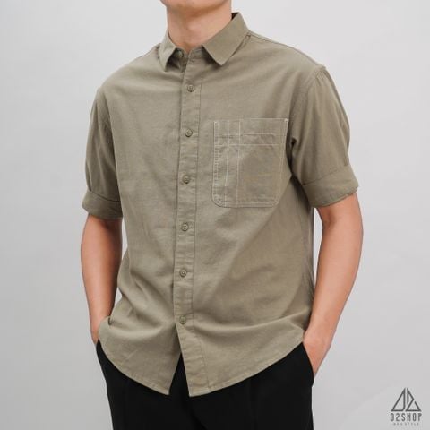 Áo sơ mi ngắn tay phối túi vải đủi [SM-2277]