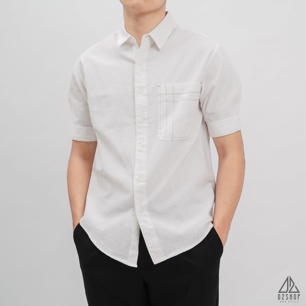 Áo sơ mi ngắn tay phối túi vải đủi [SM-2277]