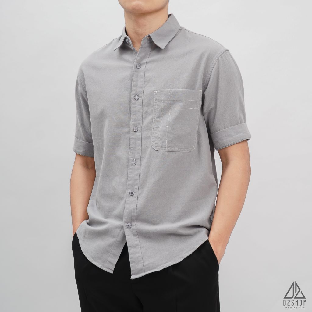 Áo sơ mi ngắn tay phối túi vải đủi [SM-2277]