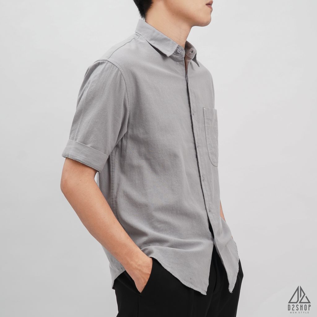 Áo sơ mi ngắn tay phối túi vải đủi [SM-2277]