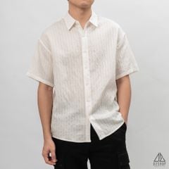 Áo sơ mi ngắn tay vải gân sọc nổi