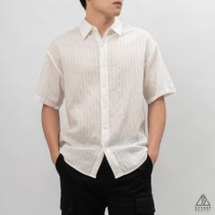 Áo sơ mi ngắn tay vải gân sọc nổi