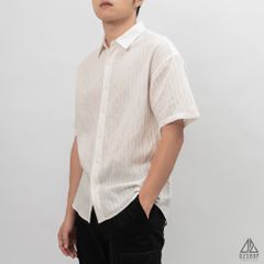 Áo sơ mi ngắn tay vải gân sọc nổi
