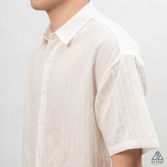 Áo sơ mi ngắn tay vải gân sọc nổi