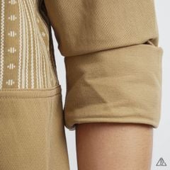 Áo sơ mi phối ngực sọc họa tiết vải kaki xéo