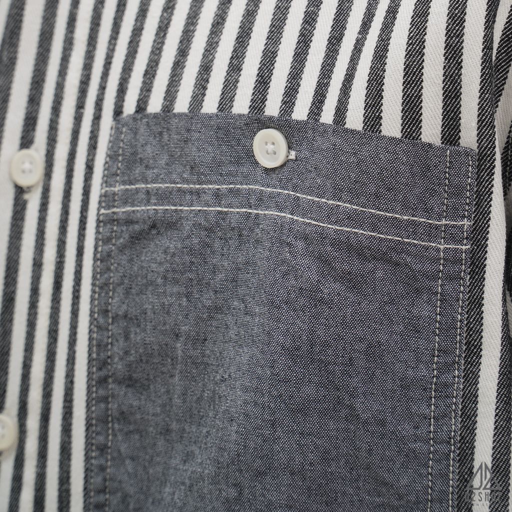 Áo sơ mi kaki sọc phối túi jean [SM-2305]
