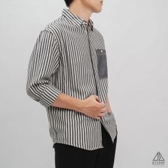 Áo sơ mi kaki sọc phối túi jean [SM-2305]