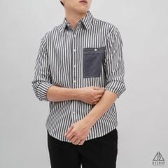 Áo sơ mi kaki sọc phối túi jean [SM-2305]