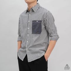 Áo sơ mi kaki sọc phối túi jean [SM-2305]