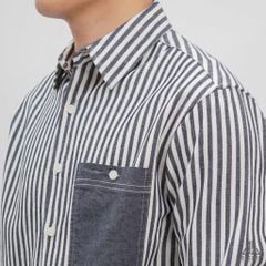 Áo sơ mi kaki sọc phối túi jean [SM-2305]