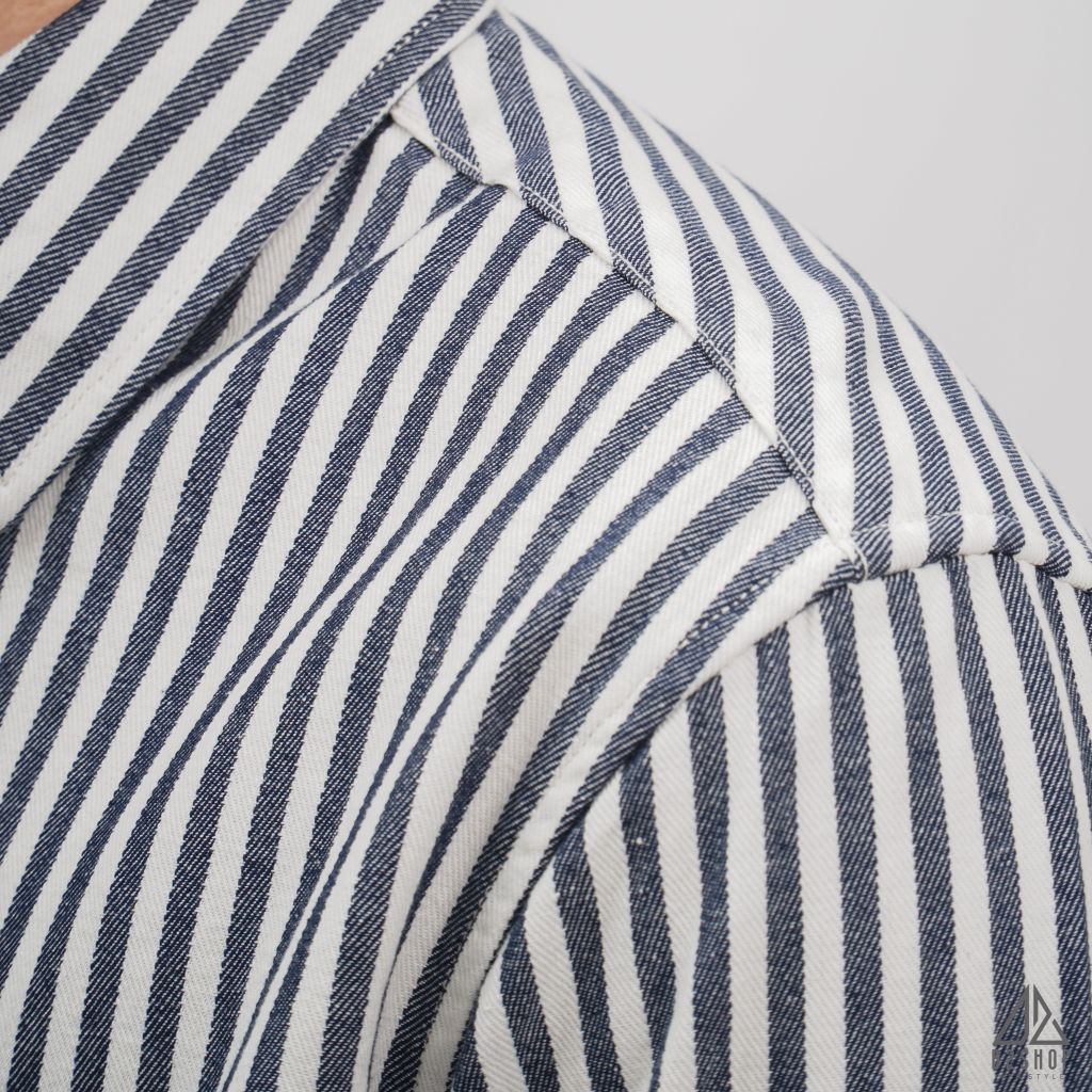 Áo sơ mi kaki sọc phối túi jean [SM-2305]