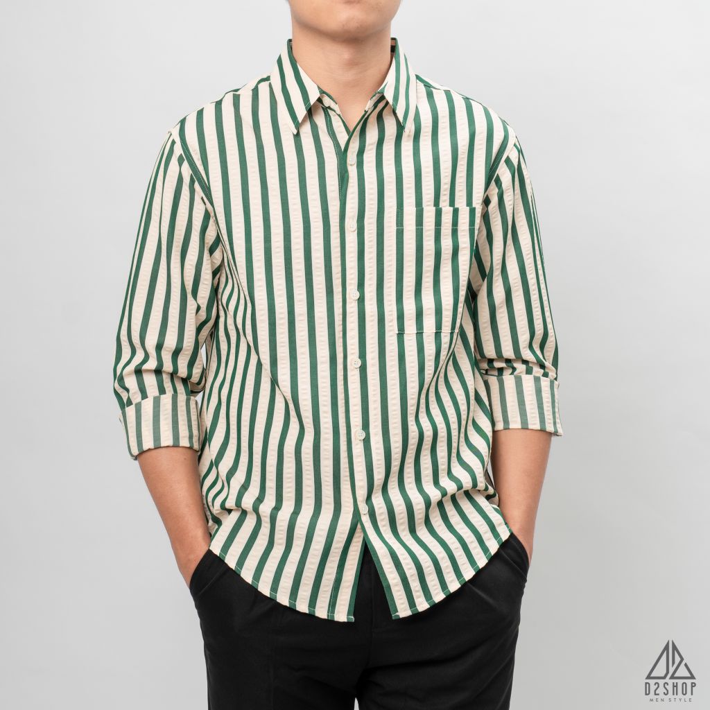 Áo sơ mi sọc đứng vải gân nổi [SM-2308]