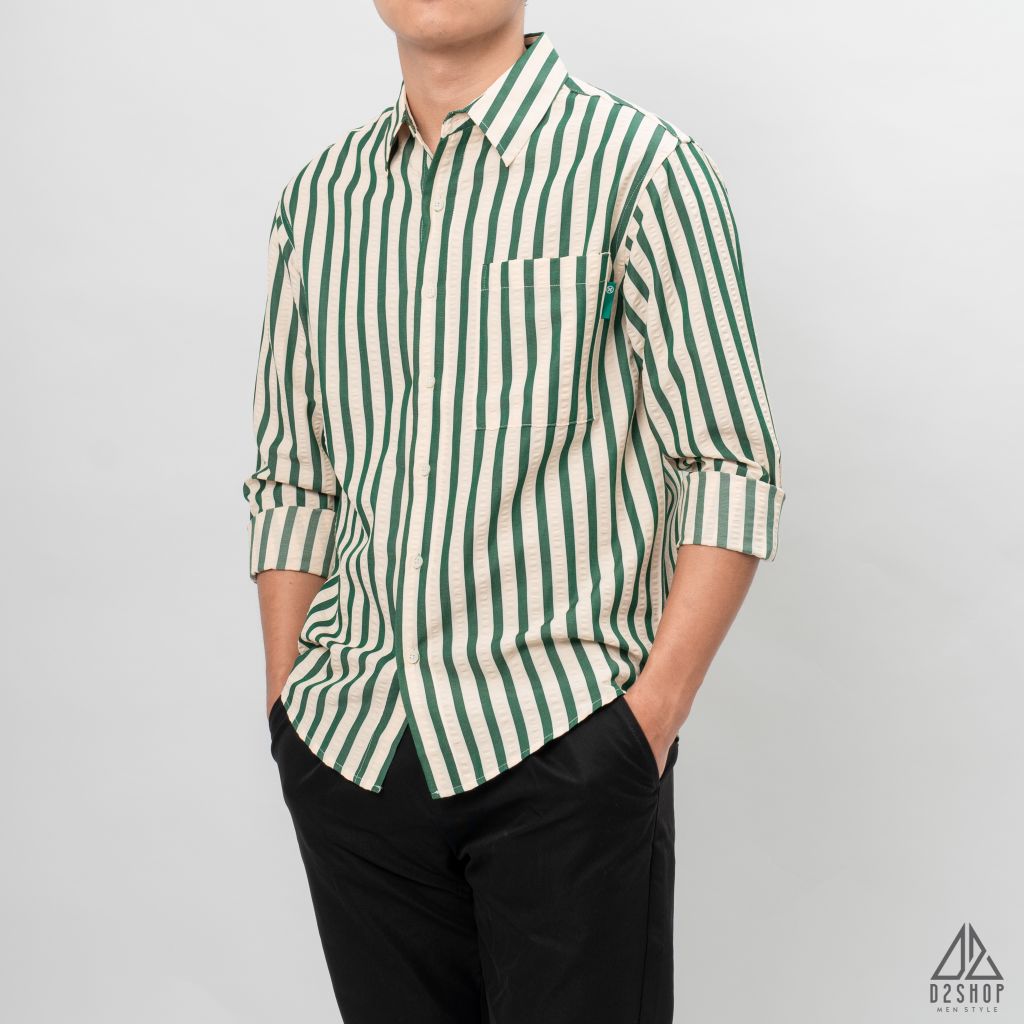 Áo sơ mi sọc đứng vải gân nổi [SM-2308]