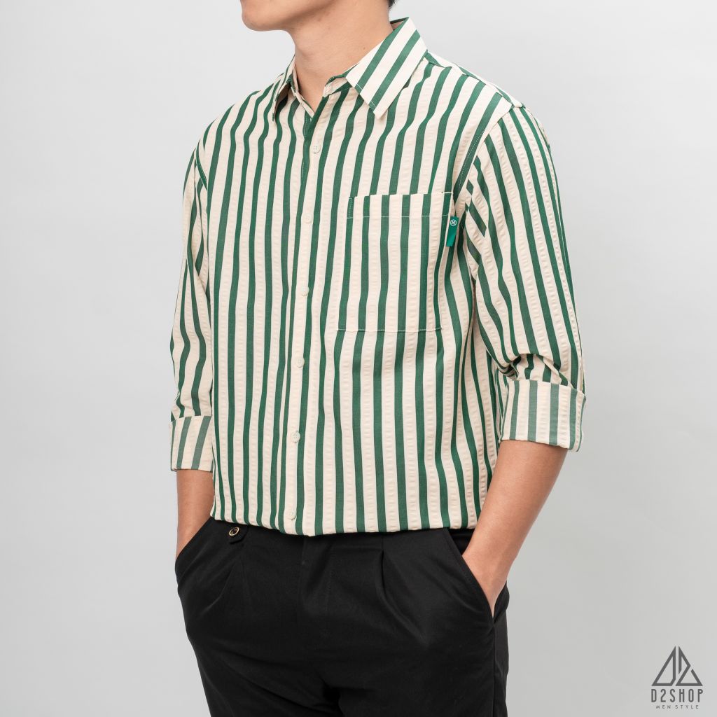 Áo sơ mi sọc đứng vải gân nổi [SM-2308]