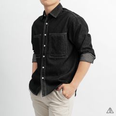 Áo sơ mi jean hai túi chỉ nổi