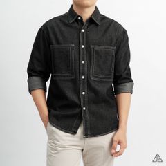 Áo sơ mi jean hai túi chỉ nổi