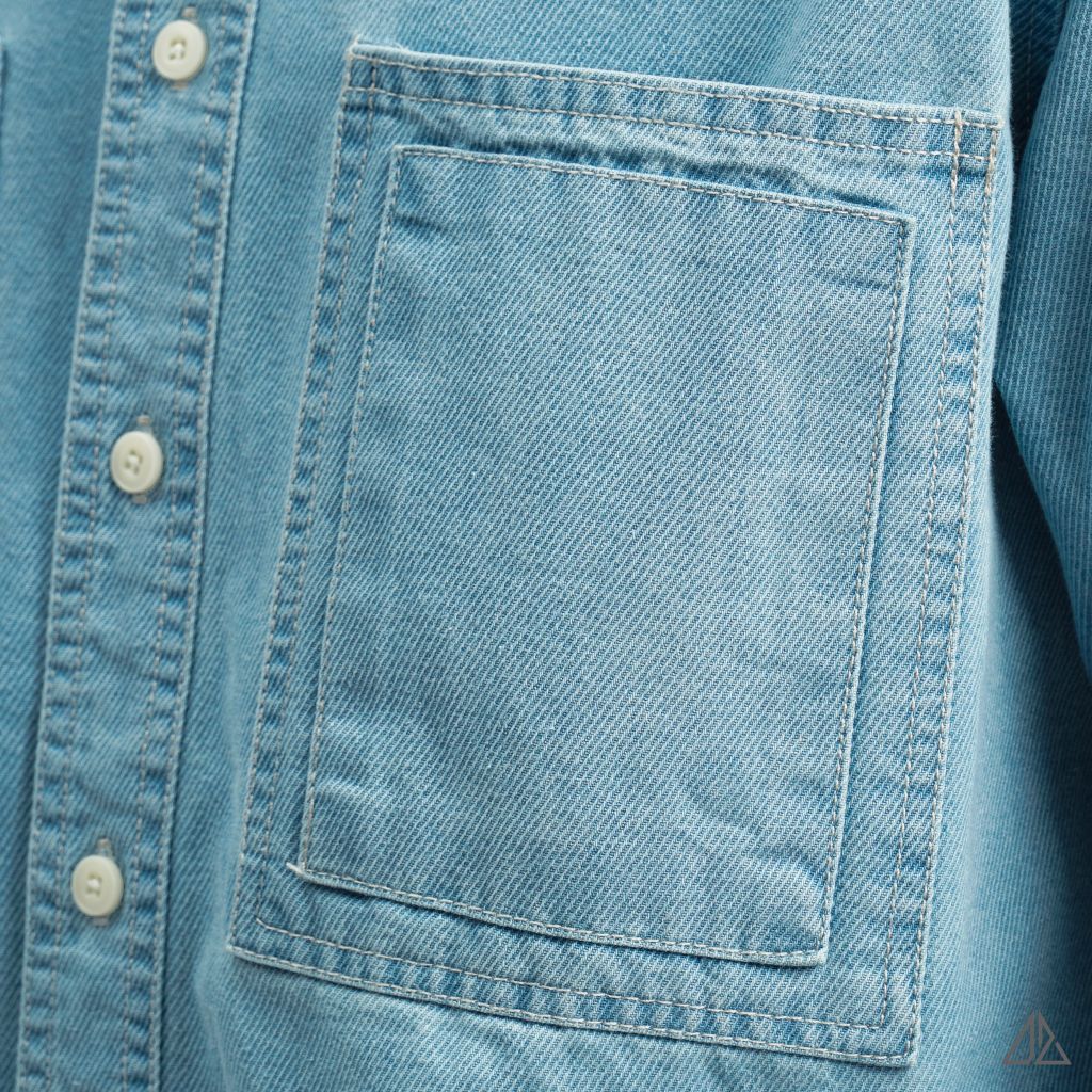 Áo sơ mi jean hai túi chỉ nổi