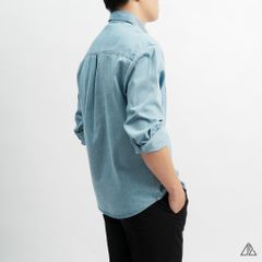 Áo sơ mi jean hai túi chỉ nổi