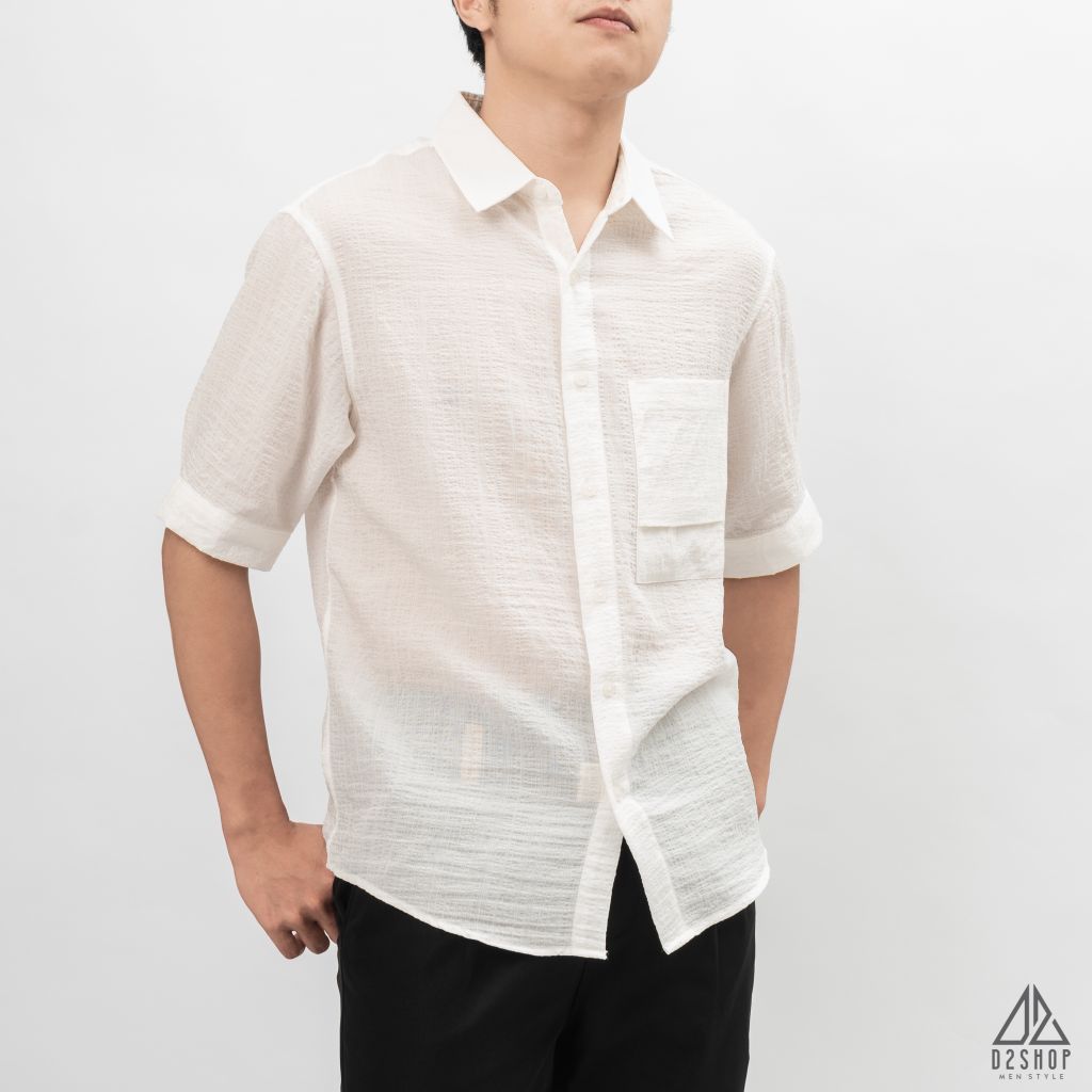 Áo sơ mi tay lững, vải dập nổi