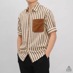 Áo sơ mi ngắn tay vải gân sọc phối túi [SM-2364]