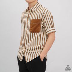 Áo sơ mi ngắn tay vải gân sọc phối túi [SM-2364]