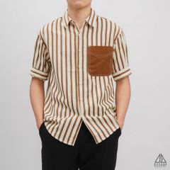 Áo sơ mi ngắn tay vải gân sọc phối túi [SM-2364]