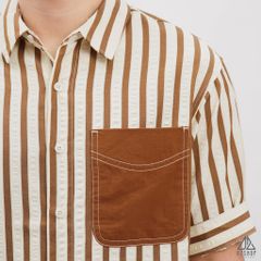 Áo sơ mi ngắn tay vải gân sọc phối túi [SM-2364]